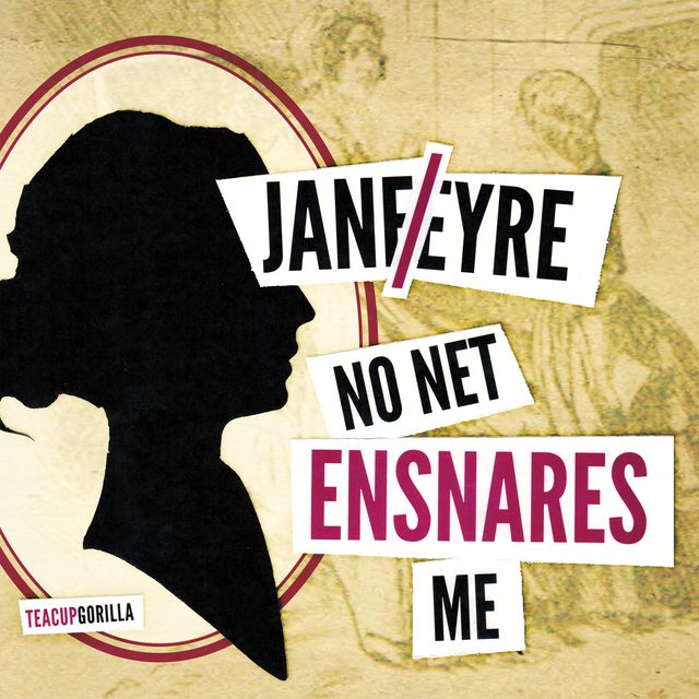 A paper cutout fem face silhouette and album title pasted over an illustration from Jane Eyre